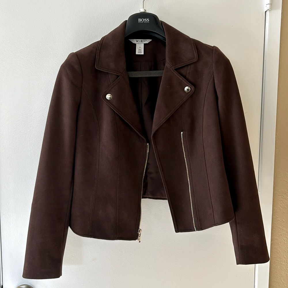 White House Black Market Brown Faux Sued Moto Jacket